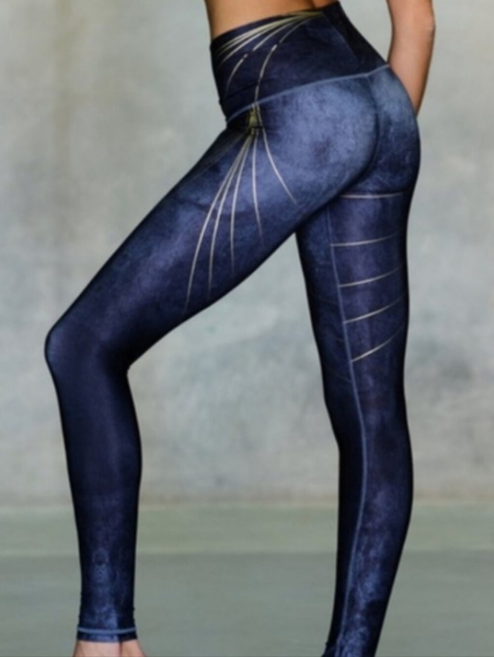 Niyama Sol High-Waist Navy Blue Full Length Athletic Leggings Gold accent